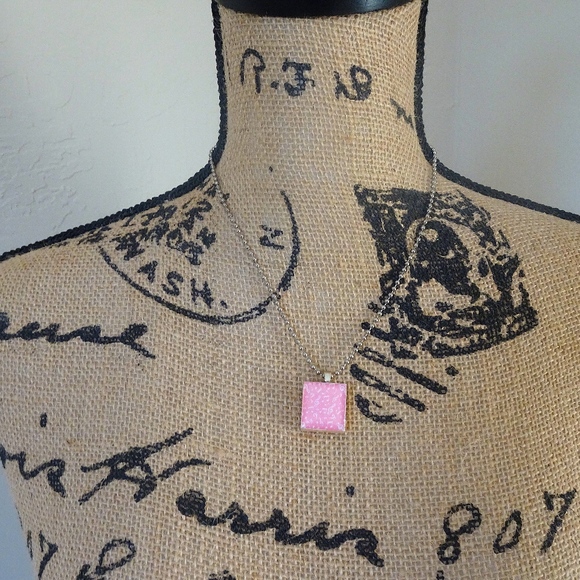 Pink Music Note Scrabble Tile Pendant Upcycled Repurposed Game Piece Necklace - Picture 7 of 8